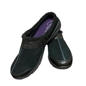 Womens Size 10 Black Explore 24 Black Suede Slip-On Clogs Shoes Comfort Faux Fur